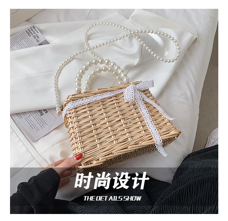 Túi xách JASMIN NOIR kiểu rơm dệt với tay cầm khảm hạt ngọc trai sang trọng cho nữ