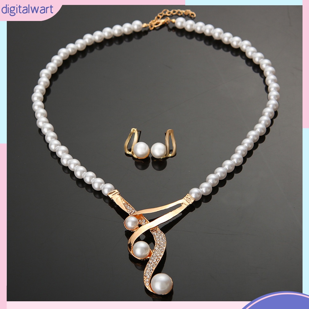 Set Dây Chuyền + Đôi Bông Tai Đính Ngọc Trai Nhân Tạo Sang Trọng Cá Tính Cho Nữ