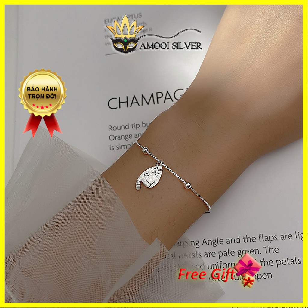 Vòng Tay Bạc 💛𝑭𝑹𝑬𝑬𝑺𝑯𝑰𝑷💛 Lắc Tay Mèo Ú Có Chuông - Lắc Tay Bạc S925 - AMOOI SILVER