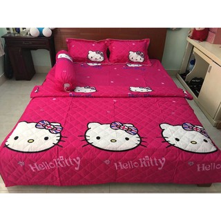Chăn Drap Gối Kitty Nơ Cờ Cotton Poly loại 1 Mềm mát