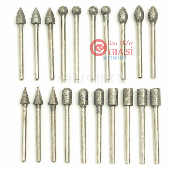 Bộ 20 mũi đá mài kim cương mũi chạm khắc độ mịn 150 Grit cán 3mm ❤️freeship❤️