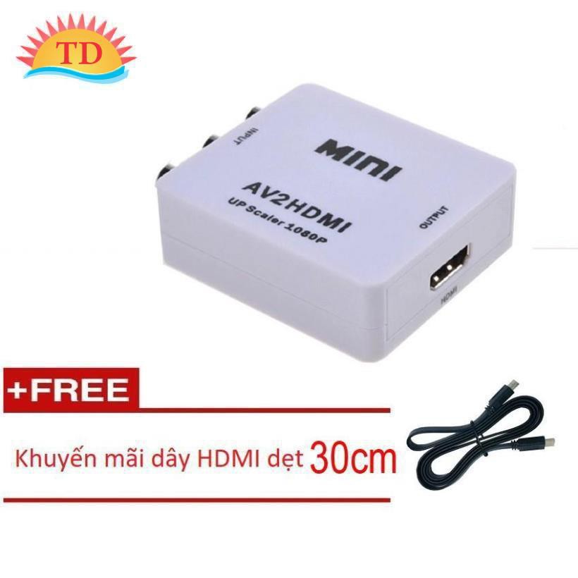 Khuyến mãi bộ chuyển đổi AV sang HDMI Full HD 1080p - AV to HDMI Tặng 1 dây HDMI dẹt 30cm