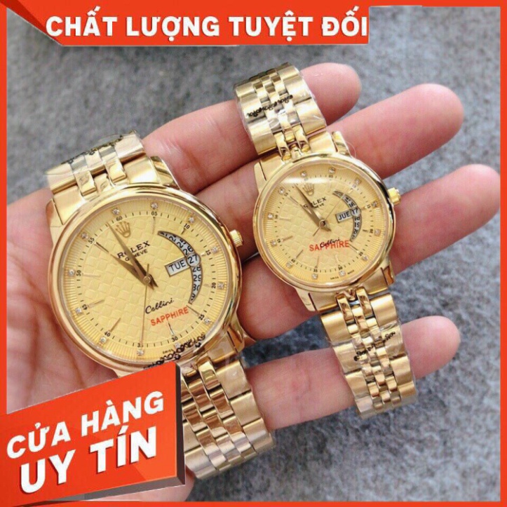 Đồng Hồ Đôi RoLex Sapphire R032 Mặt trăng khuyết Máy Pin Nhật Chống xước Tuyệt Đối