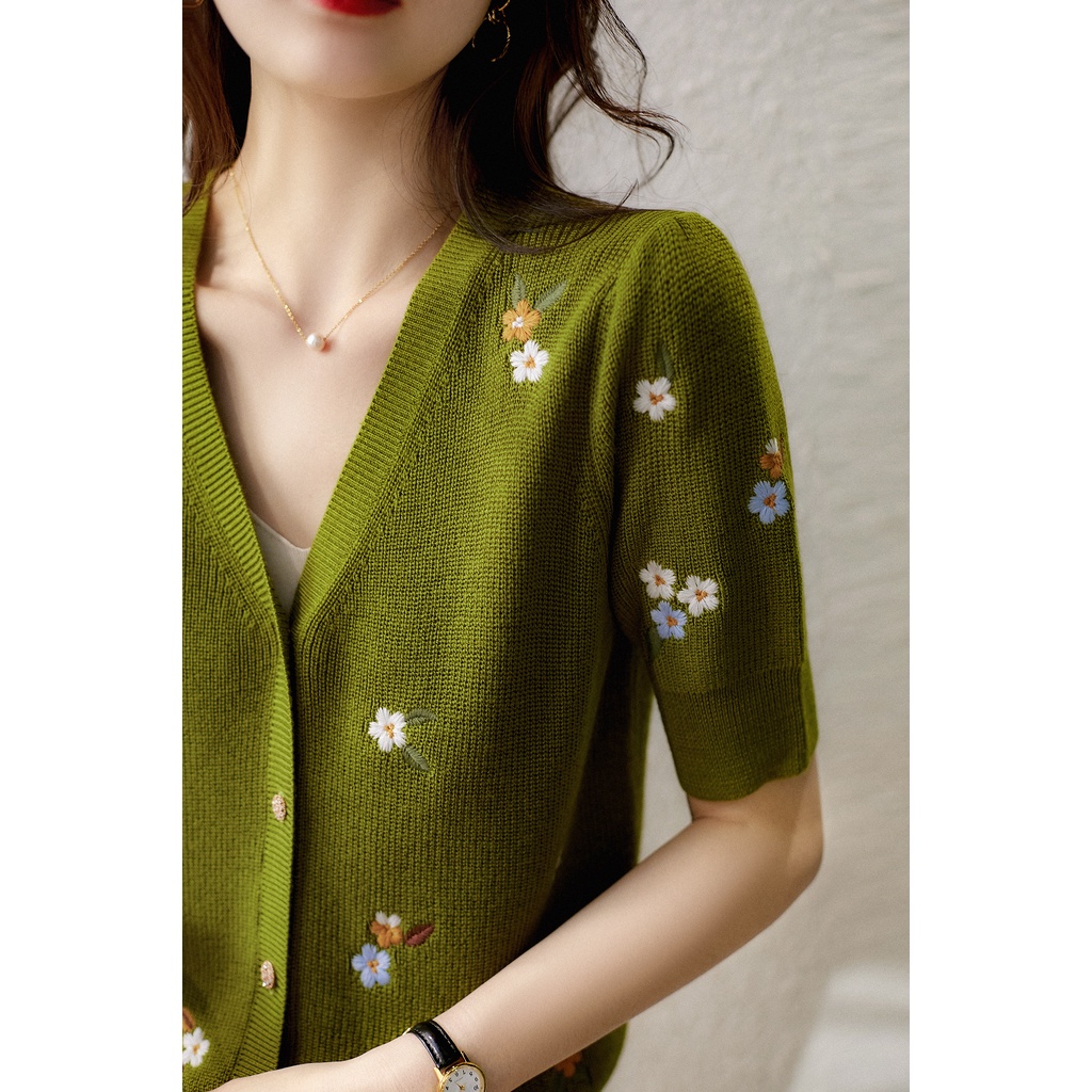 Áo khoác cardigan ngắn tay thêu họa tiết thời trang cho nữ
