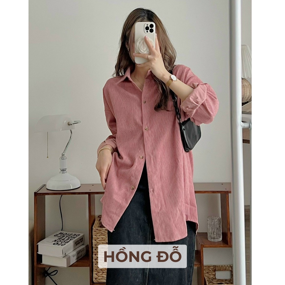 Áo sơ mi nữ nhung tăm form rộng tay dài khoác ngoài bigsize LAVILO SM09