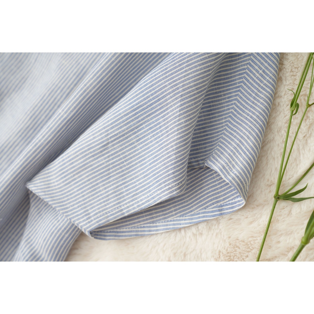 Set bộ Linen KANAMY phối nút sọc màu xanh