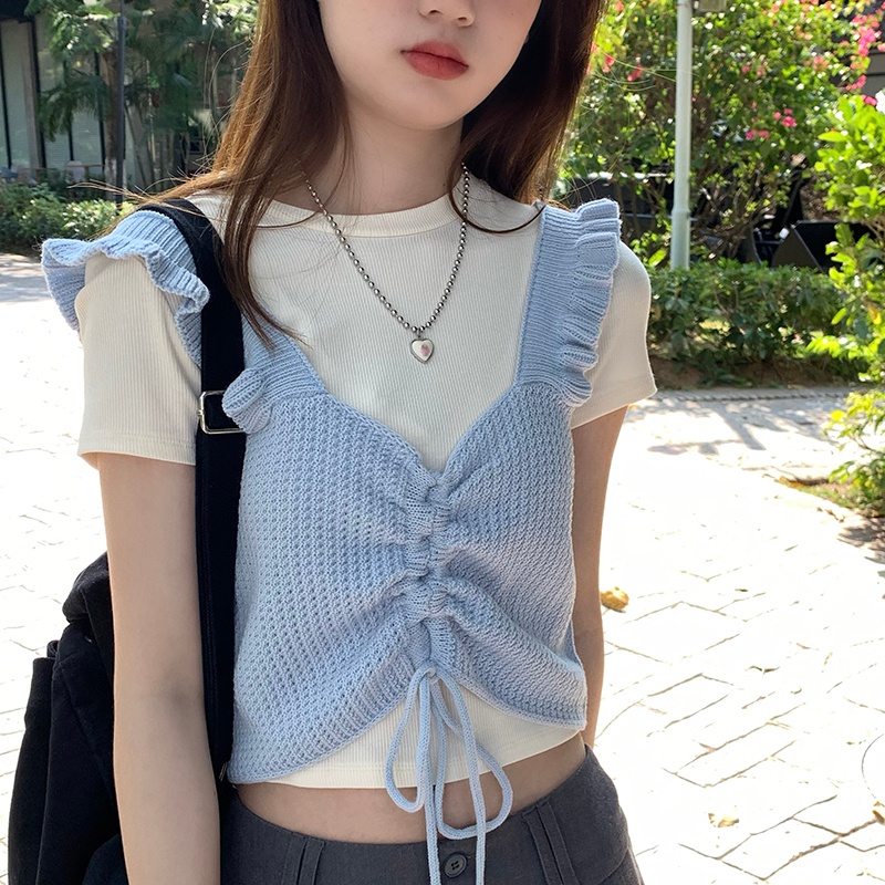 Thiết Kế Sense Niche Áo Dệt Kim Không Tay Phối Dây Rút Màu Trơn Dễ Phối Đồ Phong Cách Mới Cho Nữ