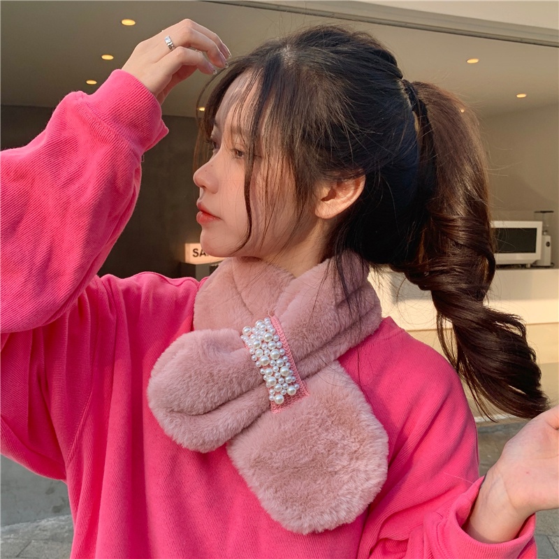 SUXI (MỚI) Khăn choàng cổ đính ngọc trai phong cách Hàn Quốc cho nữ