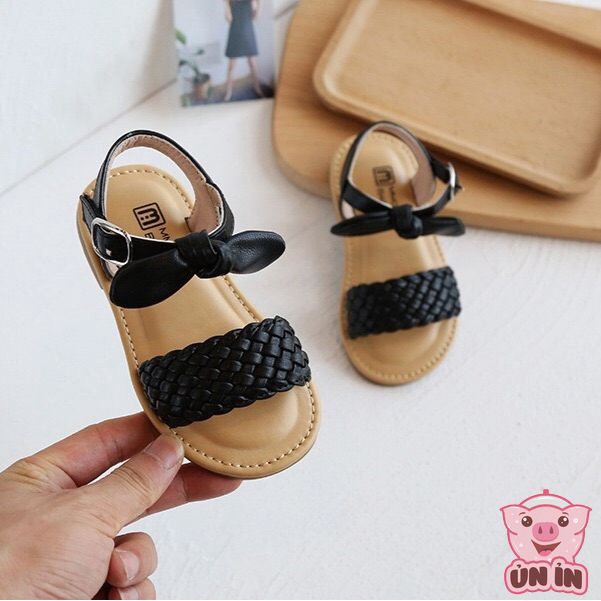 Giày sandal trẻ em - Sandal quai đan ngang gắn nơ chất da mềm đế chống trơn trượt phong cách Hàn Quốc mẫu mới nhất V732