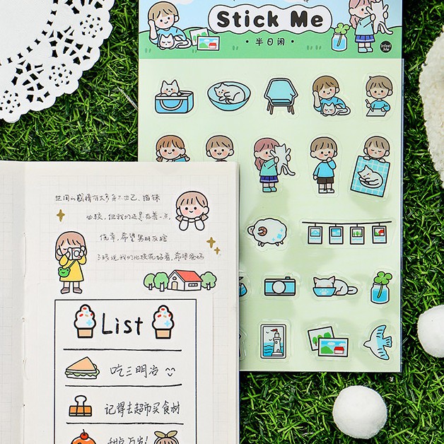Sticker - Bảng Sticker Cô Gái Nhỏ Nhắn Và Chàng Trai Đáng Yêu Stick Me Trang Trí DIY