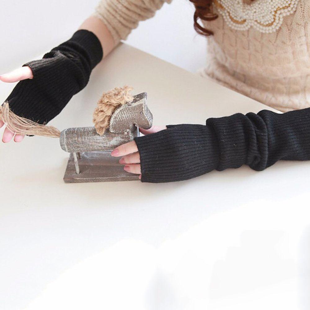 Găng Tay Hở Ngón 1 Ngón Bằng Len Pha Cashmere Màu Sắc Trơn Giữ Ấm