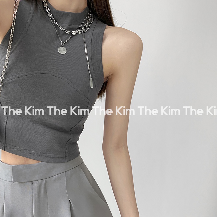 Áo ba lỗ cổ cao croptop , thun trơn sát nách viền bo nách cổ ôm body The Kim A123