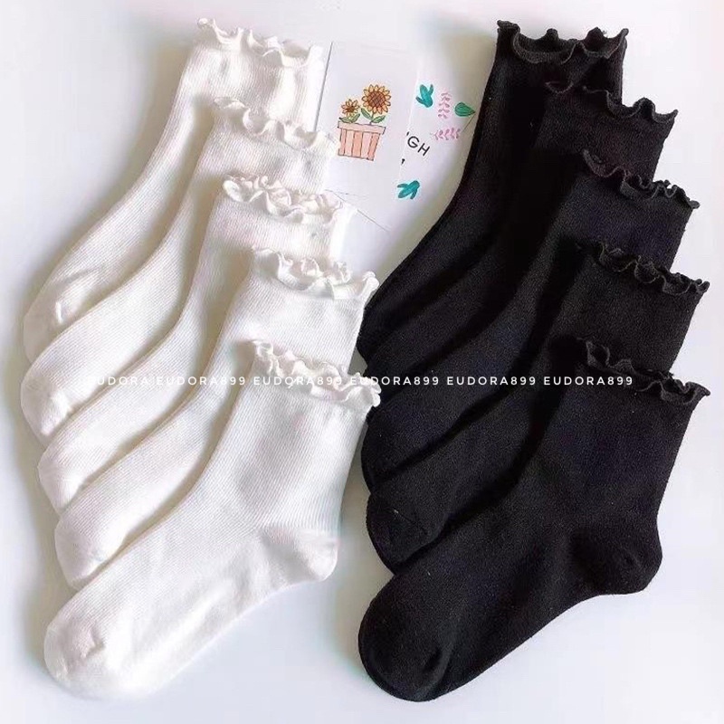 Tất trắng nữ cổ cao nhún bèo đơn giản co dãn dễ phối đồ T025 Eudora899