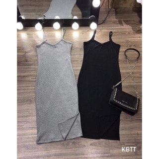 Váy body 2 dây đen xẻ đùi
