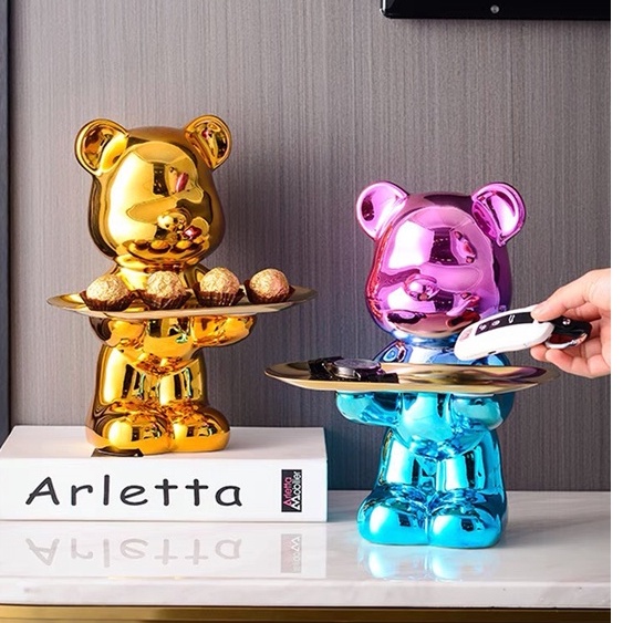 Tượng Gấu bê khay sáng tạo trang trí Phòng khách - Gấu đựng kẹo màu sắc, quà tặng khai trương + Tân gia