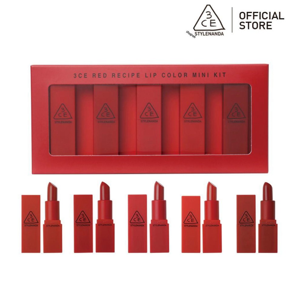 gg1 Set Son 3CE Red Recipe Lip Color Mini Kit Tông Đỏ 1.3g x 5