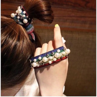 Set 10 Dây Cột Tóc hạt Ngọc, Săc CẦU VÒNG (bảng lớn)
