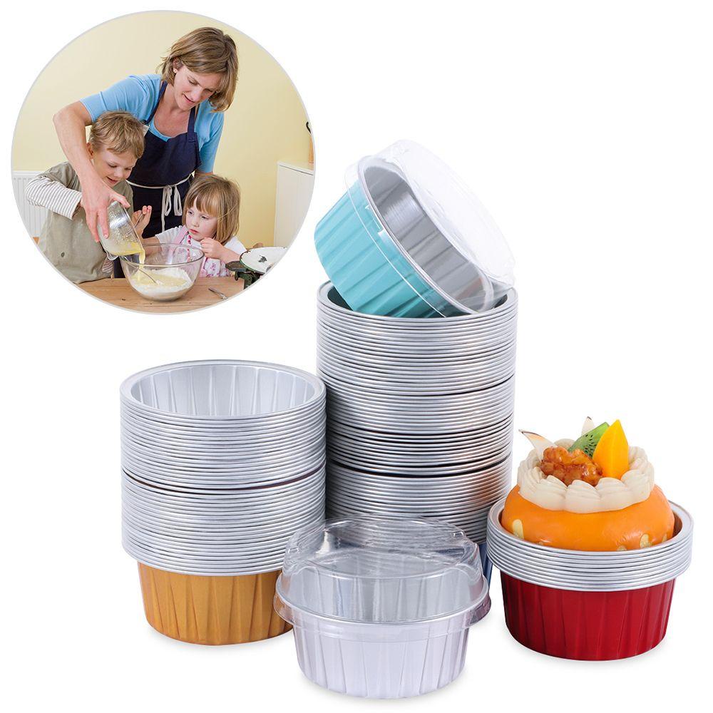 Set 10 Cốc Lá Nhôm 125ml Làm Bánh Cupcake Có Nắp Đậy