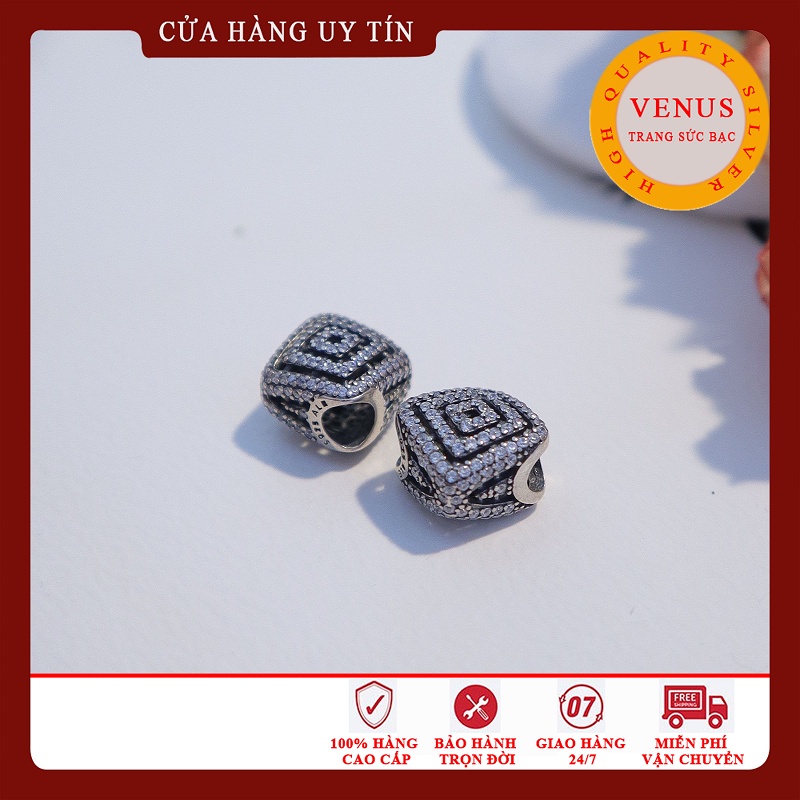 [Hàng cao cấp] Charm bạc 925 vuông viền đá- Mã sản phẩm VENUSVVD