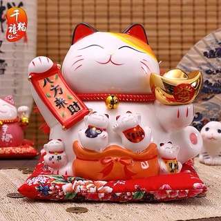 Mèo thần tài sứ , mèo may mắn maneki neko vẫy tay cao 23cm