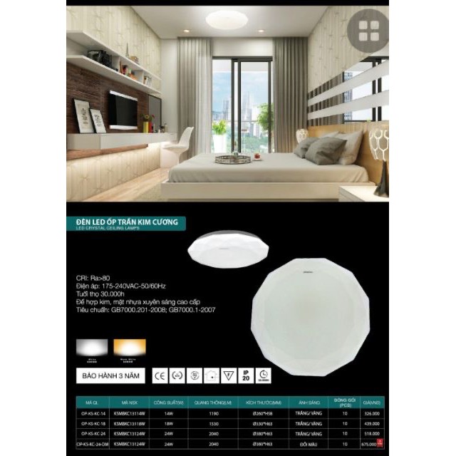 Đèn led ốp trần kim cương 24W 3 chế độ màu
