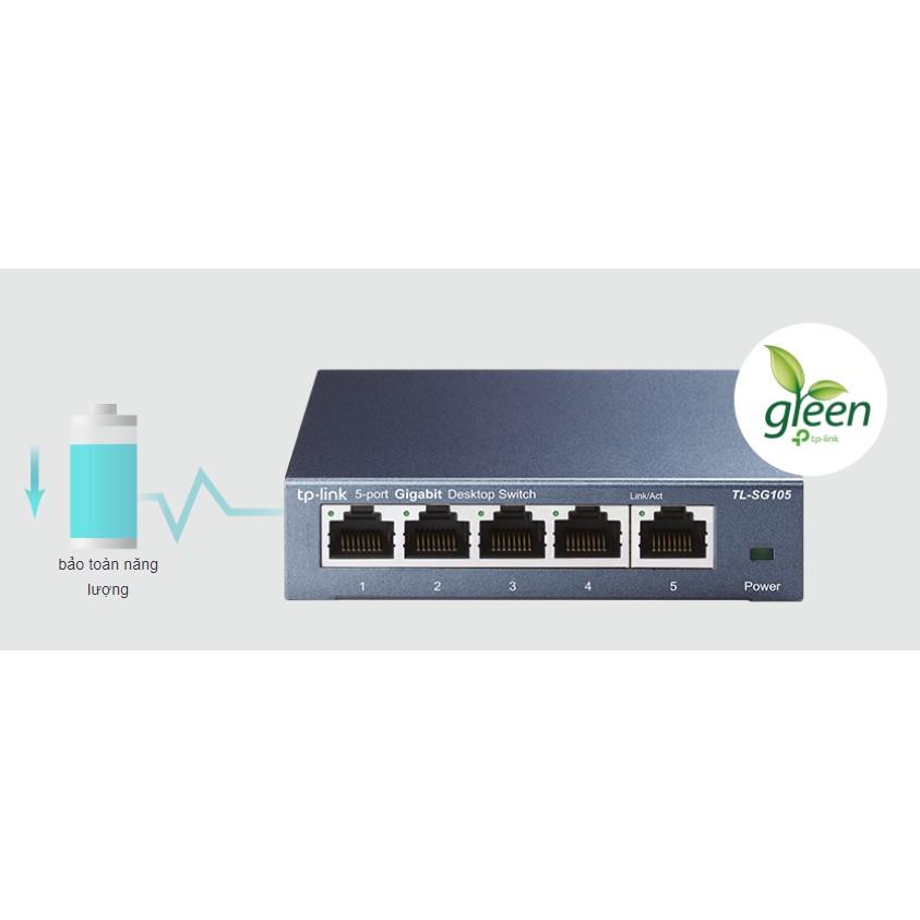 TP-Link Gigabit Vỏ thép Bộ chia mạng Switch  5 cổng RJ45 Tăng tốc máy chủ - TL-SG105 - Hàng Chính Hãng