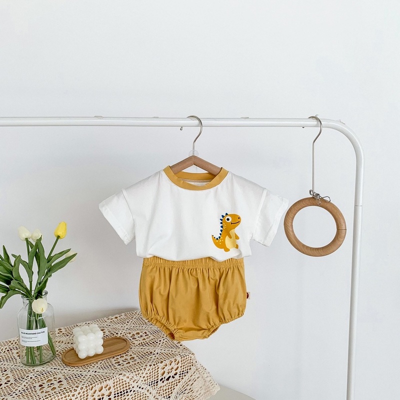 Bộ 2 món áo liền quần tay ngắn + quần Short thời trang mùa hè phong cách Hàn Quốc cho bé sơ sinh