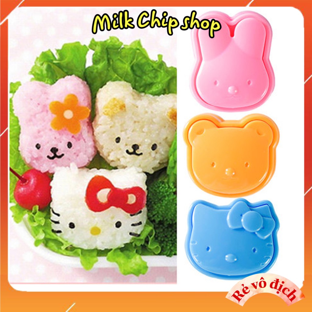 Khuôn cơm bento ép cơm tạo hình thỏ gấu mèo kitty đáng yêu cho bé ăn ngon miệng (bộ 3 khuôn) AA10