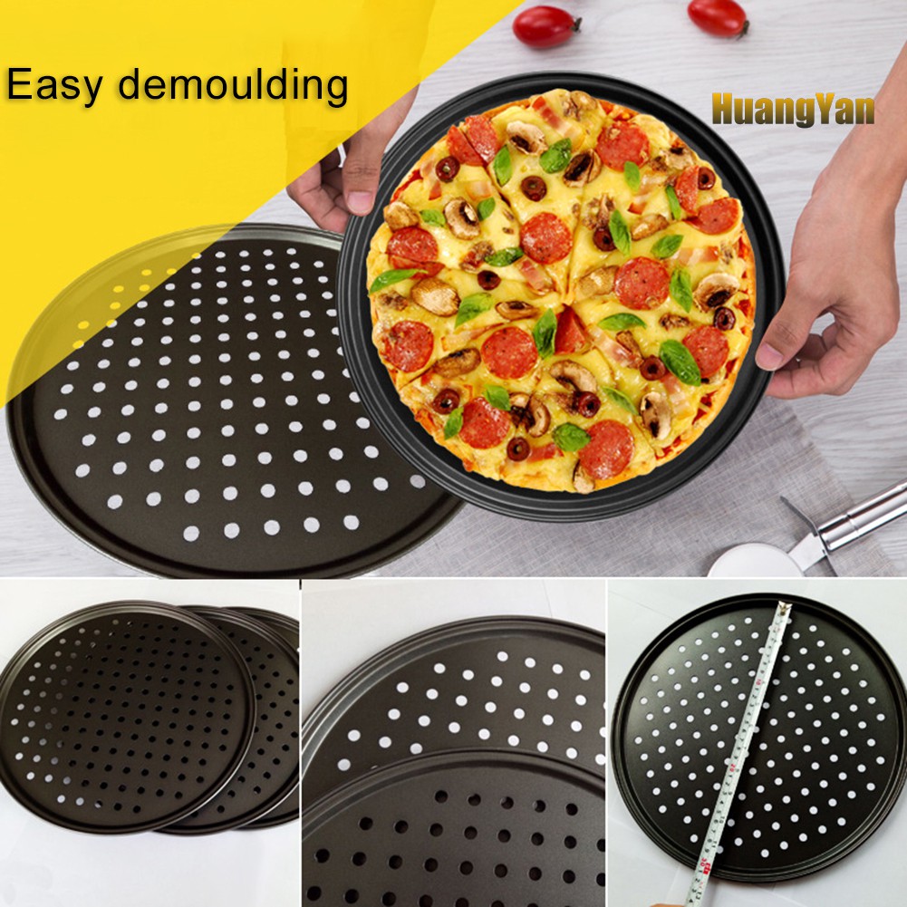 Khay Nướng Bánh Pizza Không Dính Bằng Thép Không Gỉ 28 / 32cm Có Lỗ Tiện Dụng