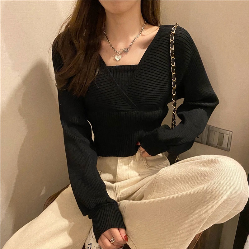 Áo sweater dệt kim dày XINLANYASHE tay dài giả hai lớp dáng rộng mới cho nữ áo len cổ trái tim nữ