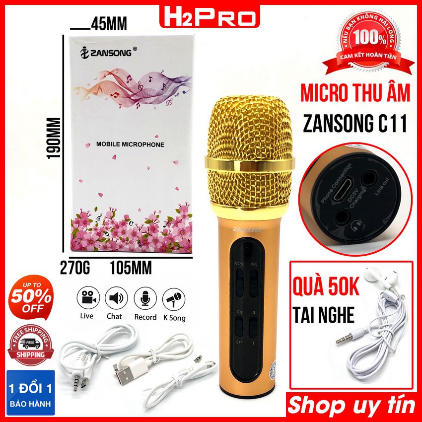 Micro thu âm livestream Zansong C11 H2PRO chính hãng, mic thu âm cao cấp hát trực tiếp trên điện thoại chất âm trong