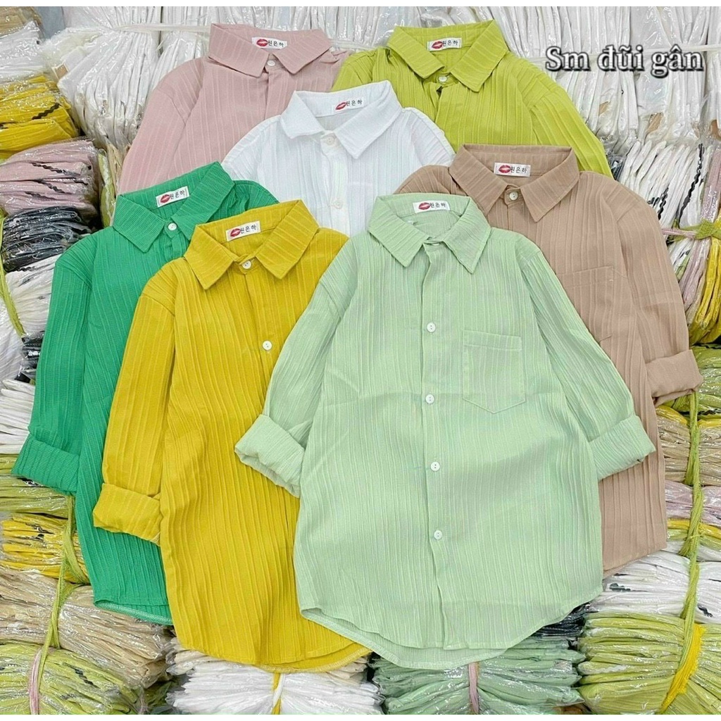Áo Sơ Mi Nữ Dài Tay Đũi Gân 🦋 Áo Somi Dáng Công Sở Trơn 3 Màu 🦋 Áo nữ sơ mi form rộng 250