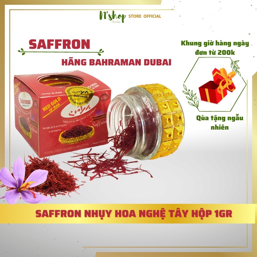 Nhị hoa nghệ tây Saffron chính hãng Bahraman Dubai giúp an thần ngủ ngon N'shop Trà hoa AD01