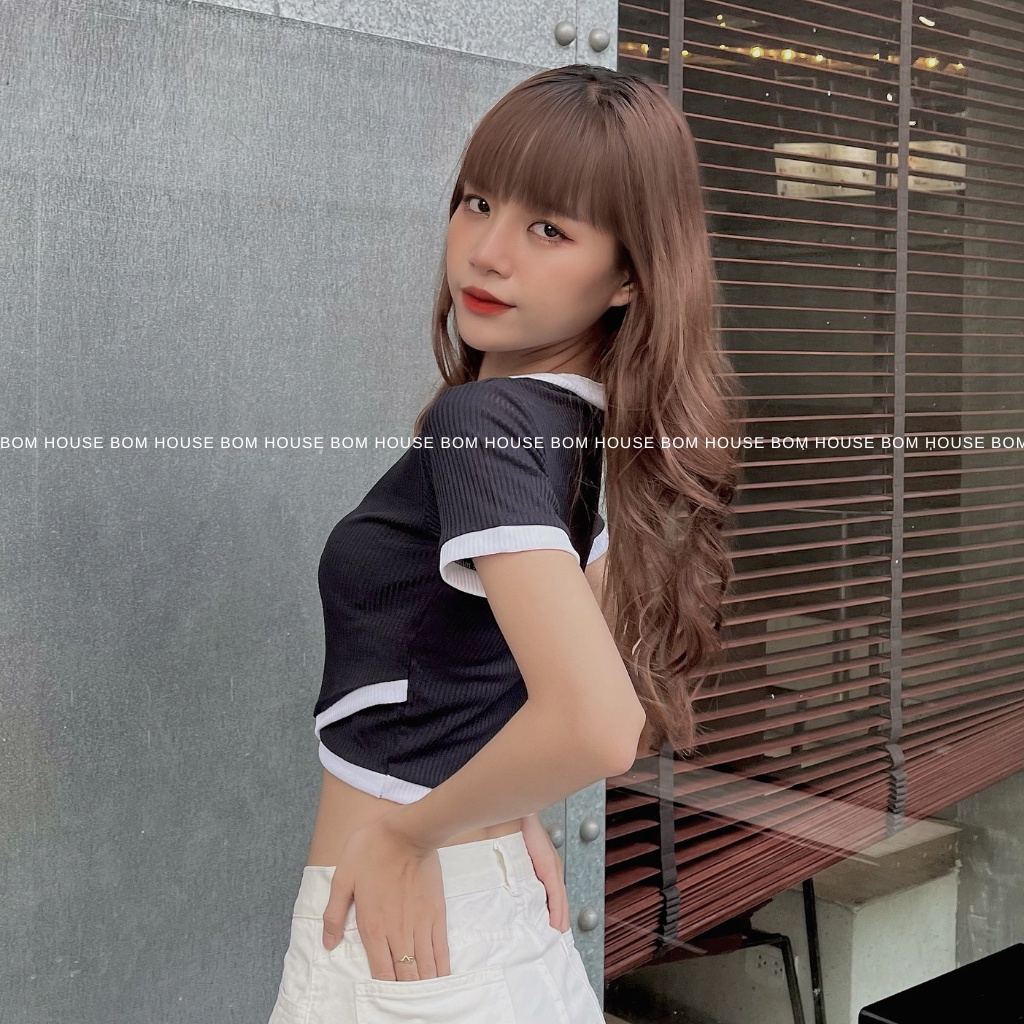 Áo Croptop Nữ Trơn Tay Ngắn 2 Màu Bom House