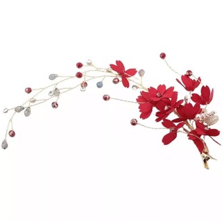 Cài tóc cô dâu hoa đỏ đính hạt