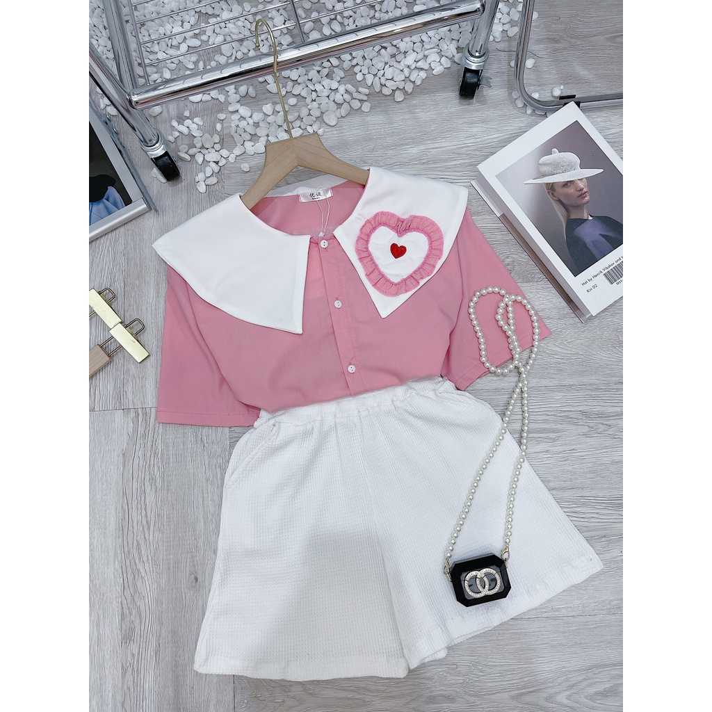 [ 𝐅𝐑𝐄𝐄 𝐒𝐇𝐈𝐏 ] SET BÔ CỔ BÈO HỒNG TRÁI TIM MIX QUẦN SHORT ĐÙI
