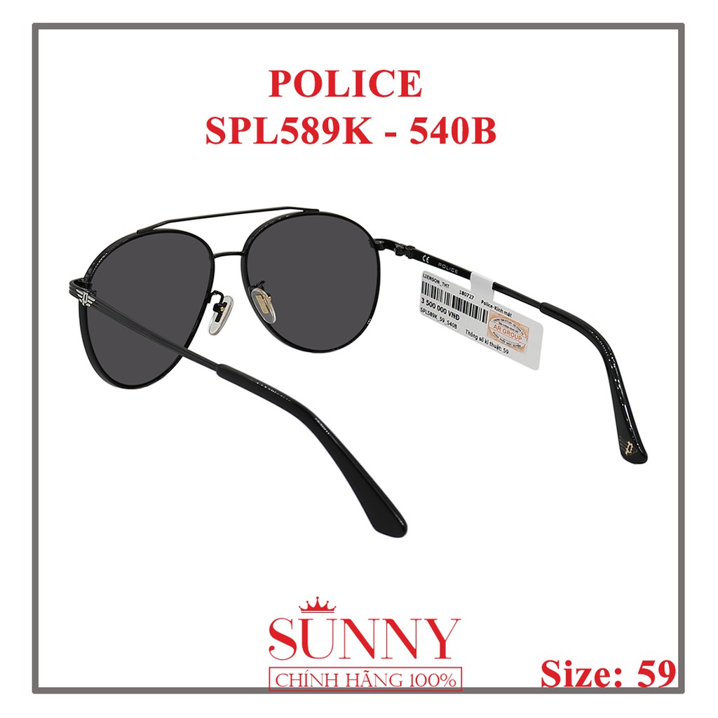Kính mát Police chính hãng SPL589K 59 540B màu sắc thời trang, thiết kế dễ đeo bảo vệ mắt
