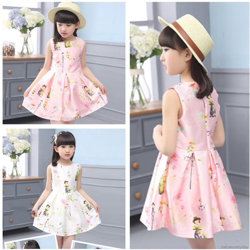 Đầm sát nách họa tiết hoạt hình xinh xắn dành cho bé gái