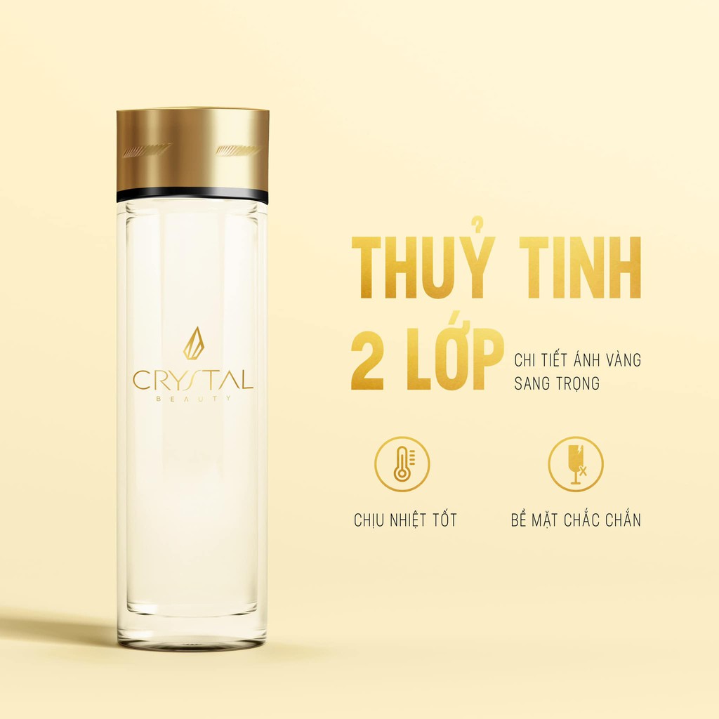 Bình nước thủy tinh 2 lớp thương hiệu Crystal Beauty đựng nước, trà, cà phê