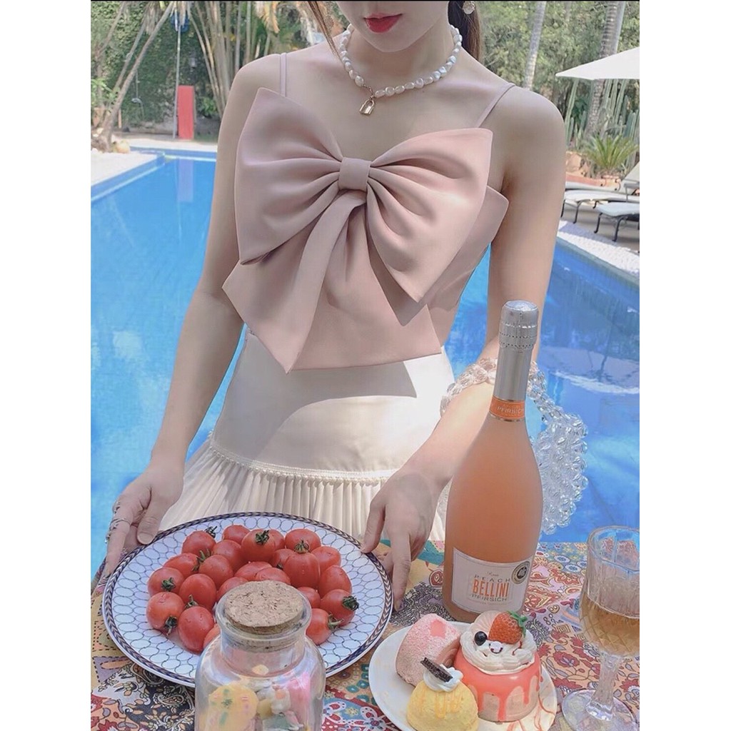 [HÌNH THẬT] ÁO HAI DÂY NƠ TRƯỚC NGỰC CÔNG CHÚA CROPTOP NỮ ÔM BODY HOT GIRL ULZZANG HÀN QUỐC SWAG CHẤT 91