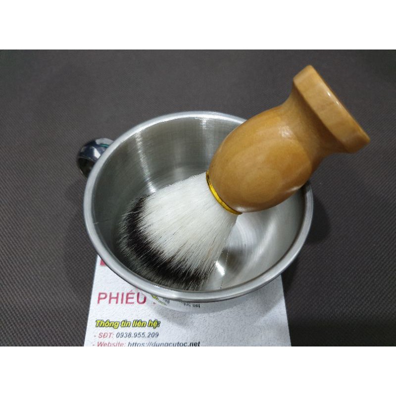 Chén Inox Đựng Kem Cạo Râu, Chổi Quét Kem Cạo Râu Cao Cấp Loại Mềm.