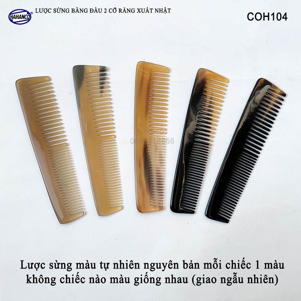 Lược Sừng HAHANCO COH104 Mẫu Bằng Đầu Có 2 Loại Răng (Size: S - 12,5cm)