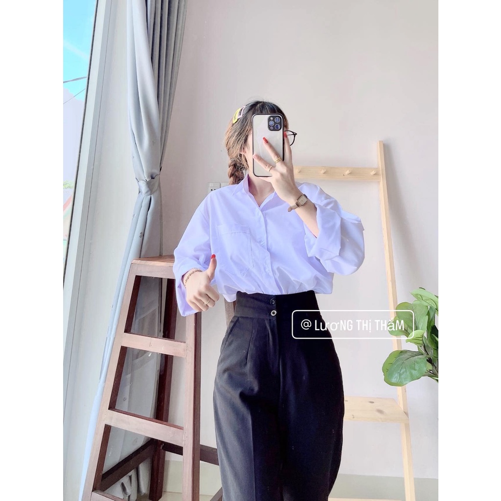 Áo Sơ Mi Trắng Trơn Tay Dài 1 Túi Ulzang Basic
