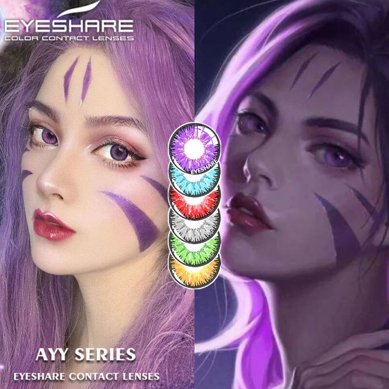 EYESHARE 1 cặp Cosplay Màu Kính Áp tròng Halloween Anime Sử dụng hàng năm Mắt Trang điểm Ống kính Màu Anime phụ kiện cho mắt Cosplay Kính áp tròng màu Yealy Ues 14.5mm
