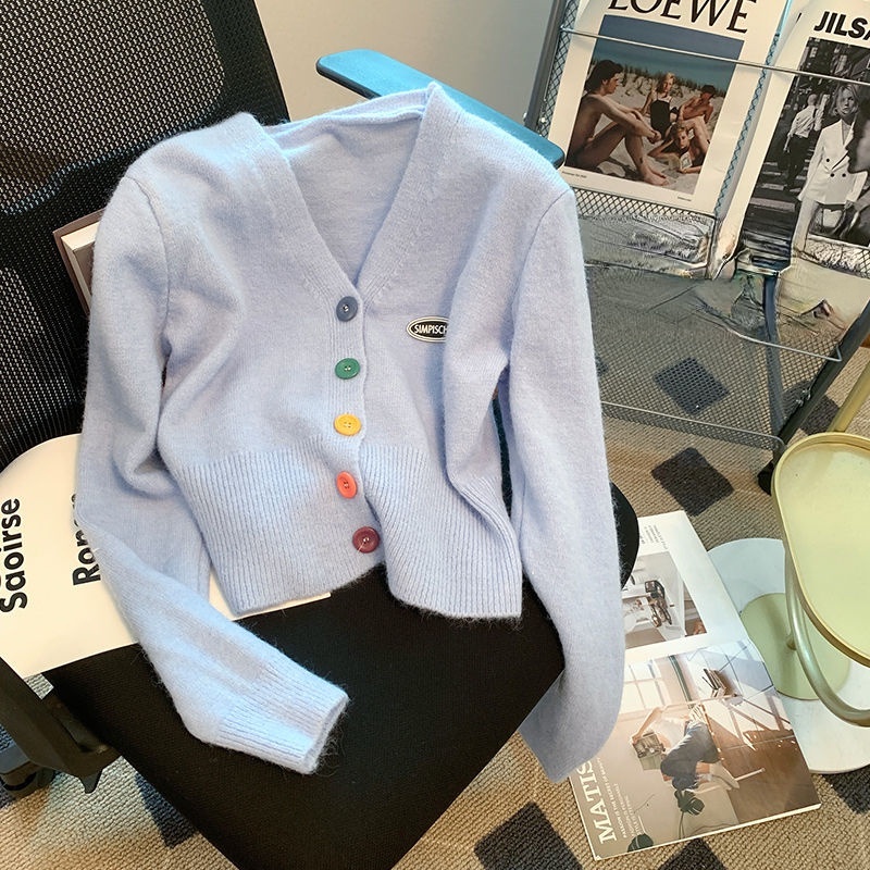 Áo Khoác cardigan Dệt Kim Dáng Rộng Màu Xanh Dương Thời Trang Thu Đông Mới Cho Nữ