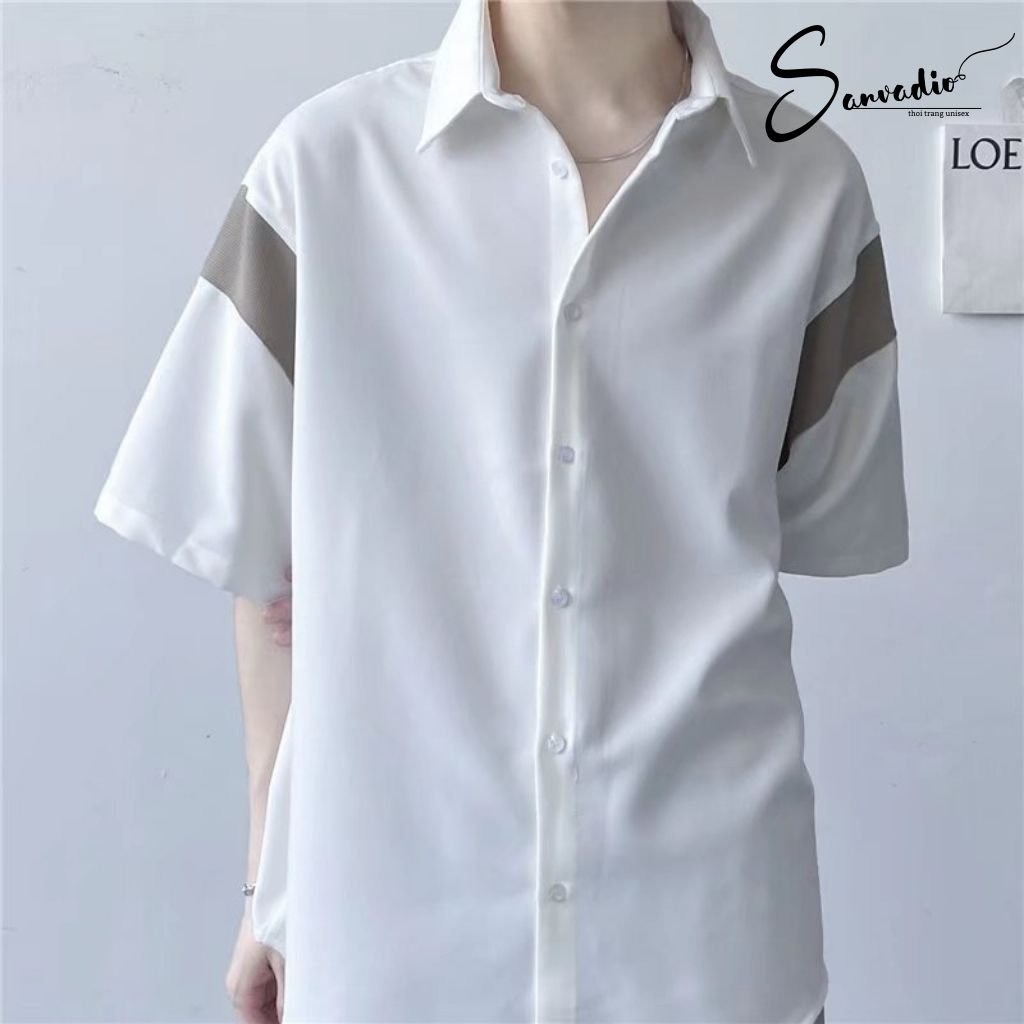 Áo Sơ Mi Nam SANVADIO Áo Sơ Mi Tay Lỡ Form Rộng Phối Màu Chất Lụa Hàn Mềm Mại Thoáng Mát Thấm Hút Mồ Hôi ASM 46
