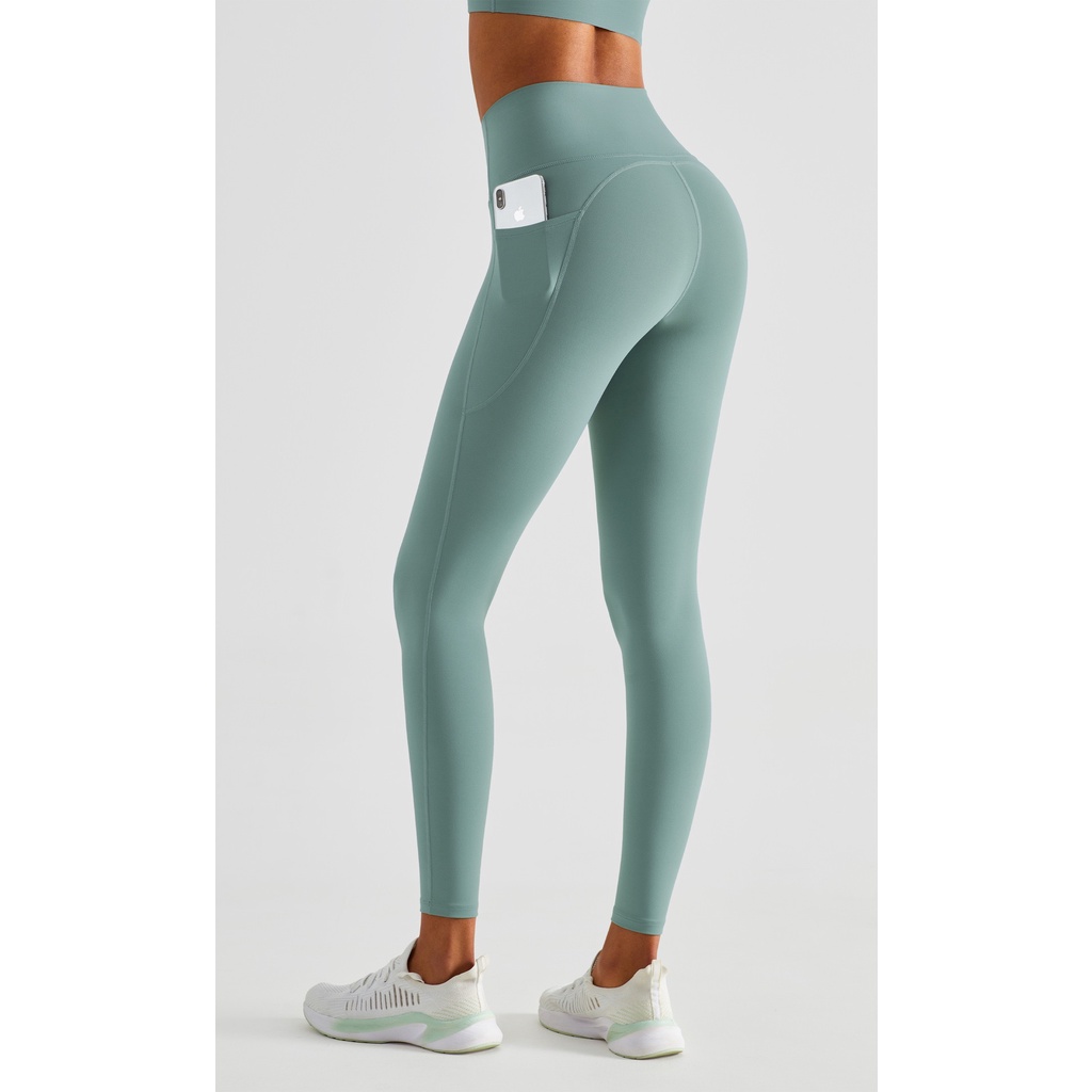 Quần legging HOPPE FUMENG dài có túi bên hông phong cách thể thao dành cho nữ