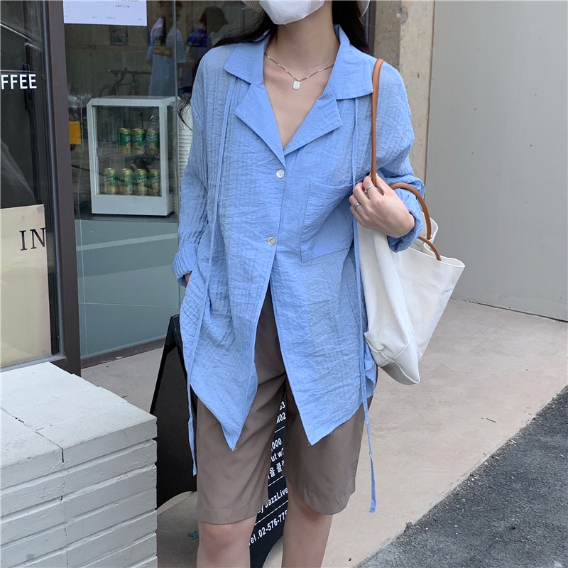 Áo sơ mi SUXI dài tay cổ chữ V thanh lịch dành cho nữ