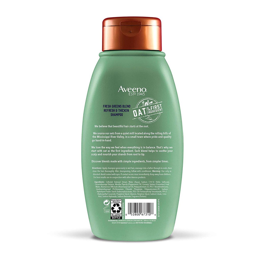 Dầu gội/xả giúp dày tóc Aveeno Scalp Soothing Fresh Greens Blend 354ml (Mỹ)