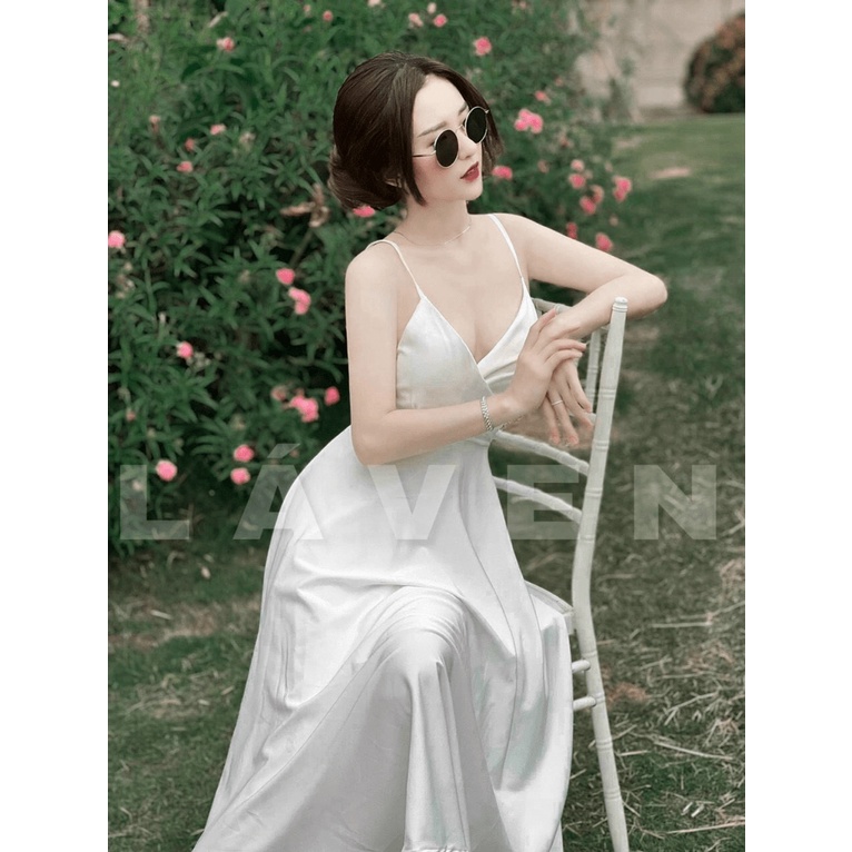 ĐẦM MAXI LỤA 2 DÂY CÓ MÚT NGỰC TRẮNG TINH KHÔI QUYẾN RŨ TT